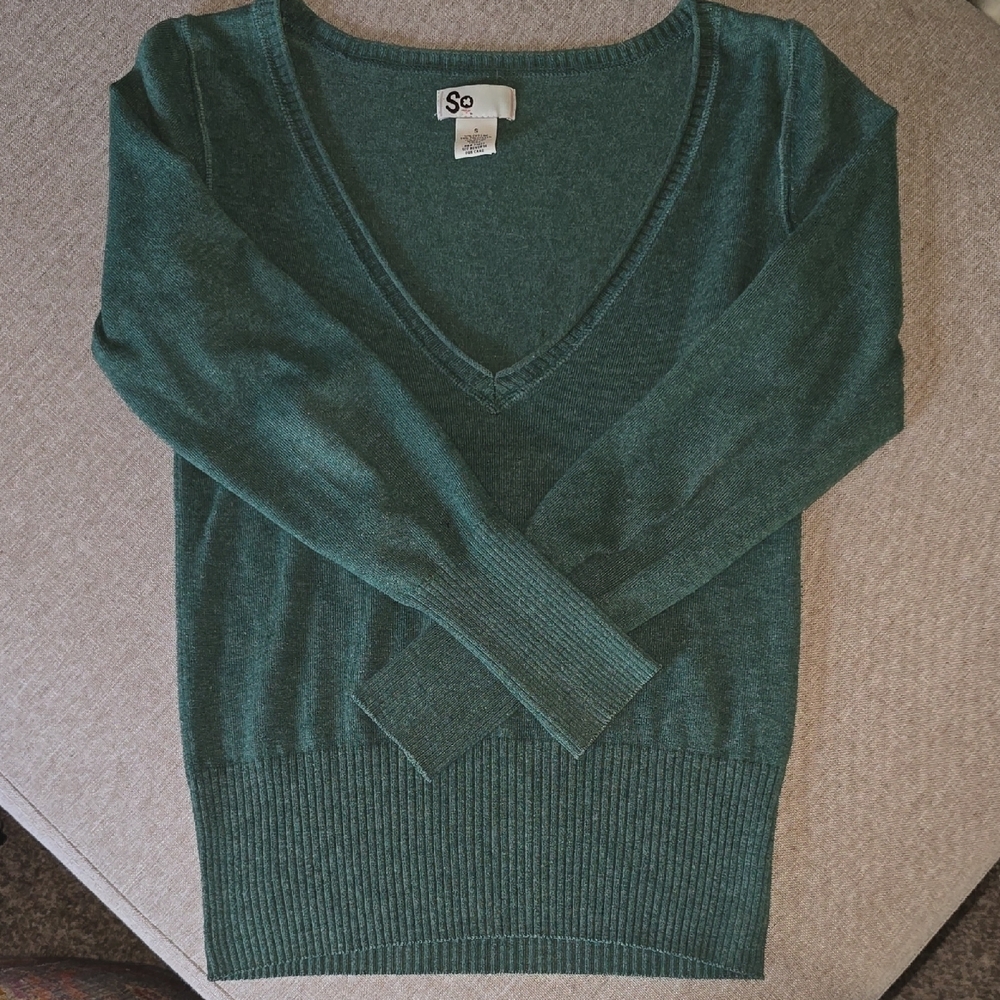 SO Women's Deep Green V-Neck Sweater